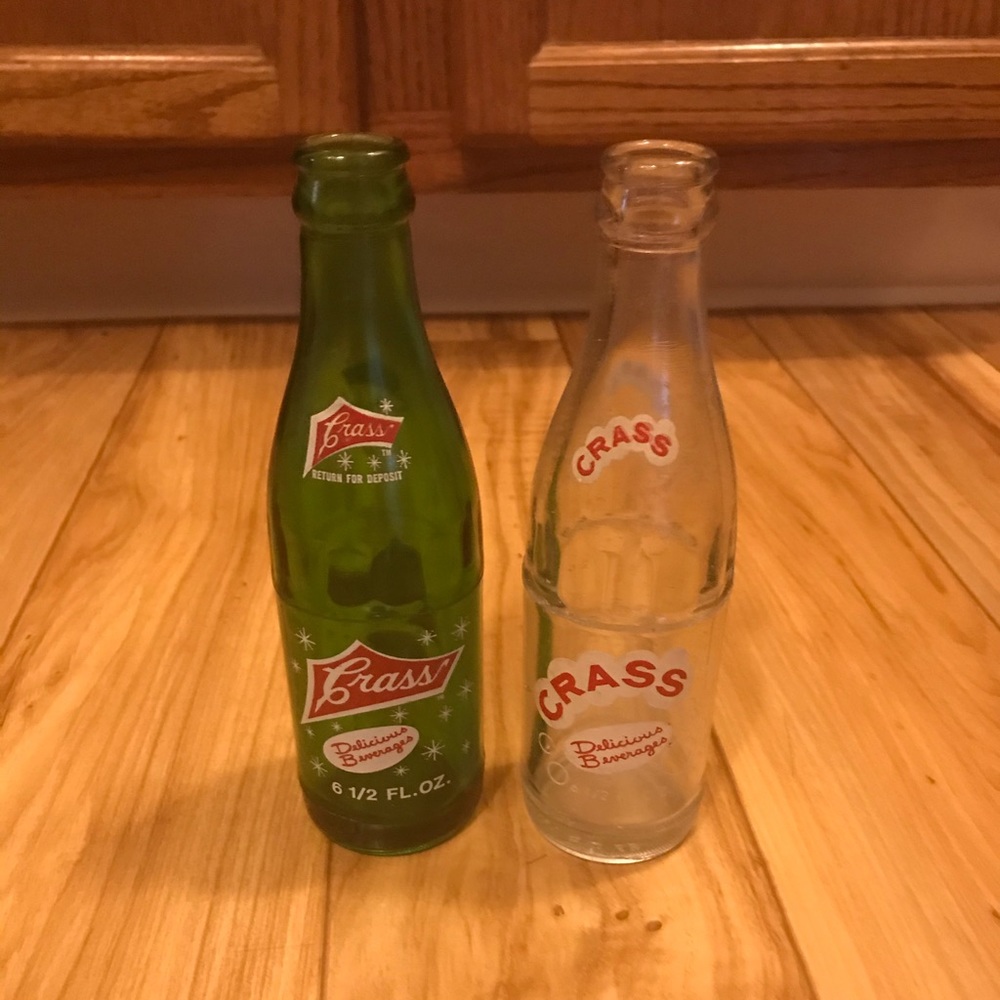 Vintage glass bottles- Crass Delicious Beverages